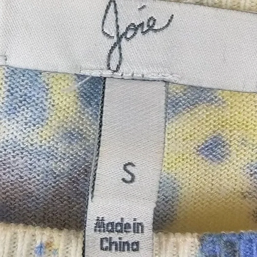 Joie Floral Ribbed‎ Sweater Womens S Blue Yellow Bloom Roses Wool Blend Pullover